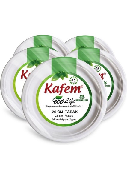 Ekolojik Tabak 26 cm 25'li 5 Paket Mikrodalgaya Uygun