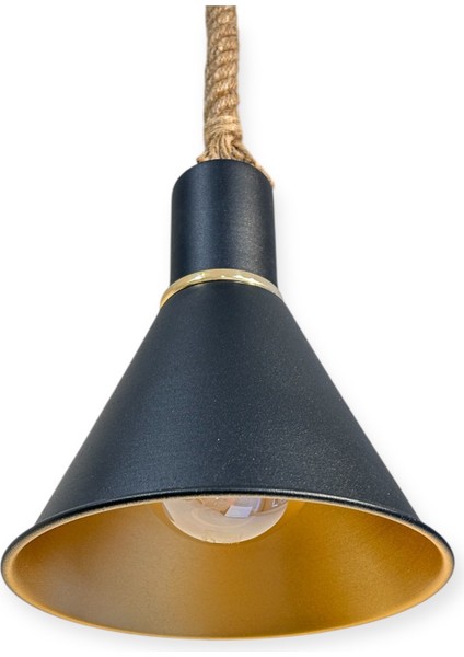 Wınd Lıghtıng Konik Halatlı Metal Sarkıt, E27 Duylu, Siyah/gold
