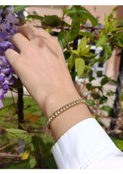 Kadın Gold Renk Burgu Model 316 L Su Yolu Çelik Bileklik
