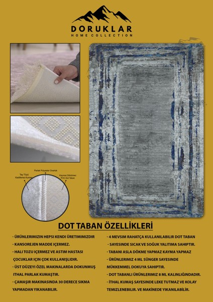 Kaymaz Taban Yıkanabilir Dijital Baskı Dekoratif Modern Desenli Dot Taban Halı Nova Serisi NV16
