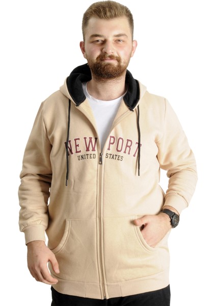 Mode Xl Büyük Beden Erkek Kapüşonlu Sweatshirt New Port 23546 Bej