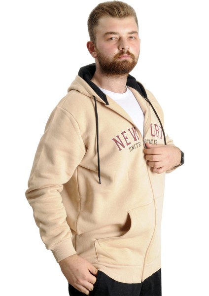 Mode Xl Büyük Beden Erkek Kapüşonlu Sweatshirt New Port 23546 Bej modelleri