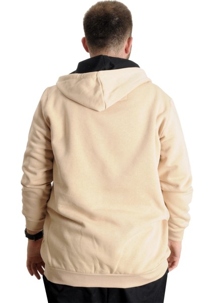 Mode Xl Büyük Beden Erkek Kapüşonlu Sweatshirt New Port 23546 Bej fırsatları