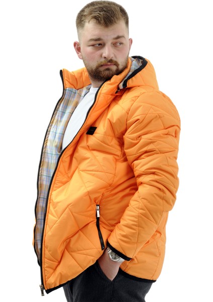 Mode Xl Büyük Beden Erkek Kapitone Mont Kapüşonlu U24606 Oranj fiyatları