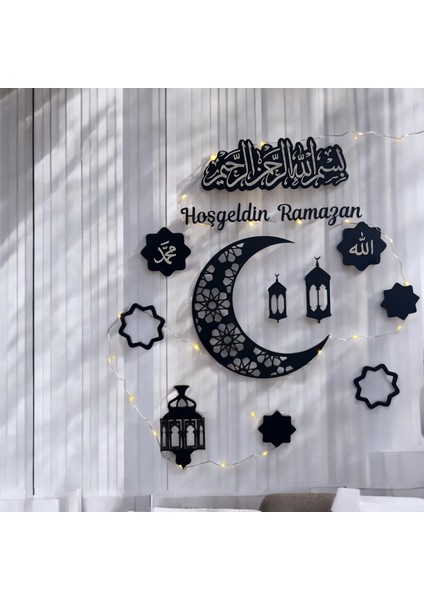 "hoşgeldin Ramazan LED Işıklı Ahşap Duvar Süsü | Ay Yıldız ve Dini Figürlerle Dekorasyon" modelleri