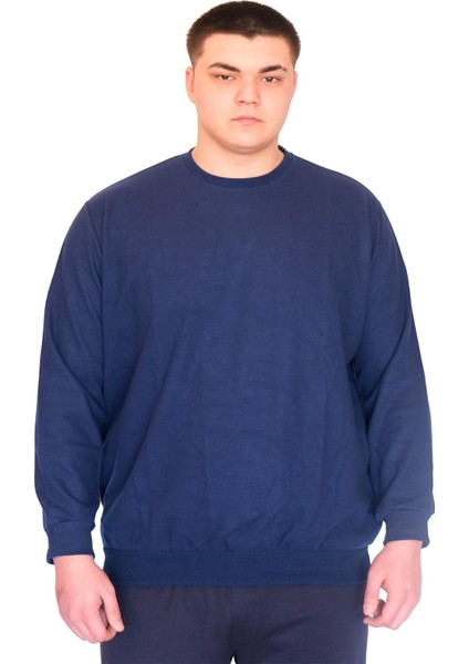 Mode Xl Büyük Beden Erkek Bisiklet Yaka Sweatshirt Selanik U24441 Indigo