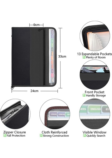 3x 13 Cepler Genişleyen Dosya Klasörü A4 Kişisel Ofis Sabit Depolama Için Plastik Belge Cüzdan Organizatör (Siyah) (Yurt Dışından) fırsatları