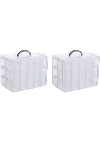 2x Sanat, El Sanatları ve Takı Organizatörü, 30 Ayarlanabilir Bölmeli Istiflenebilir 3 Katmanlı Şeffaf Plastik Organizatör (Yurt Dışından)