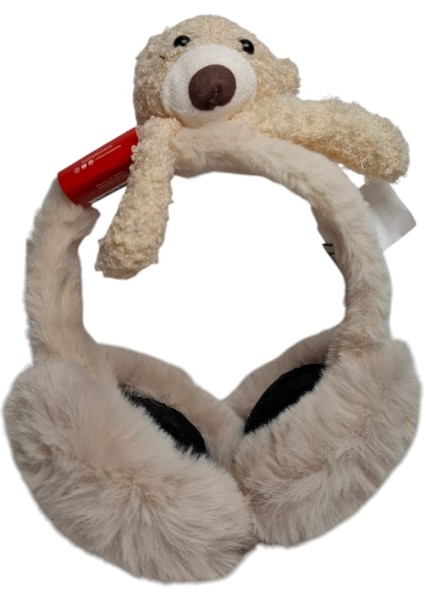 Spteks Kitti Kız Çocuk Bej Rengi Ayıcık Maskotlu Kışlık Peluş Kulaklık