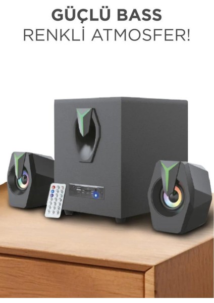 Işıklı Bilgisayar Hoparlörü Şık Görünümlü Bluetooth 2+1 Speaker Hoparlör