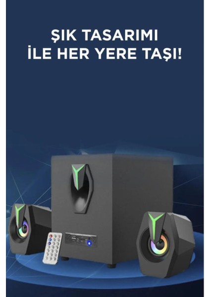Işıklı Bilgisayar Hoparlörü Şık Görünümlü Bluetooth 2+1 Speaker Hoparlör