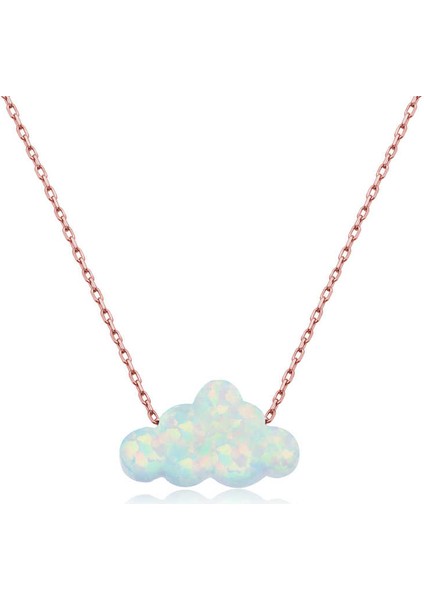 925 Ayar Gümüş Beyaz Opal Taş Bulut Kadın Gümüş Kolye