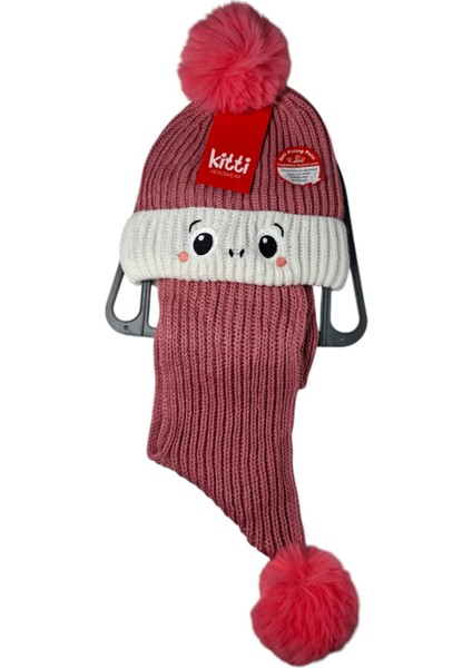 Spteks Kitti 4-8 Yaş Kız Çocuk Koyu Pembe Renk 2 Li Takım Atkı Bere Örme Set