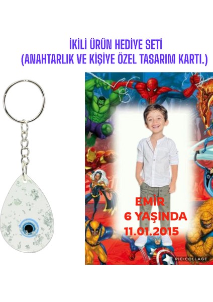 Kişiye Özel Resimli Baskı Kartı ve Anahtarlık Seti. 5 Adet Avengers Yenilmezler Bebek Partisi Baby Sower 1 Yaş Çocuk Doğum Günü Sünnet Mevlit.