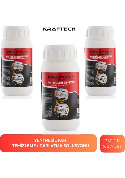 Yeni Nesil Araba Far Temizleme Solüsyonu Kloroform 3 X 250 Gr