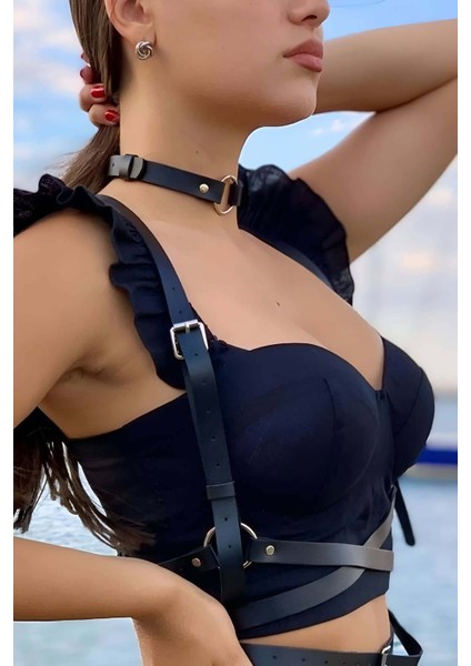 Deri Choker ve Kemer Harness Takım - APFT632