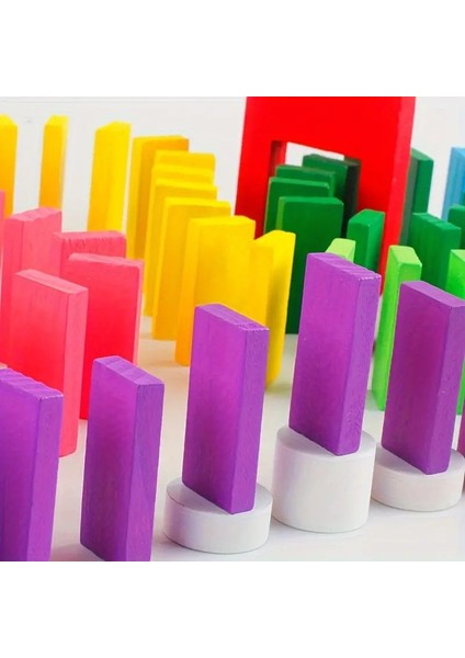 Ahşap Domino Taşları - 100 Parça Renkli Eğitici ve Eğlenceli Oyun Seti