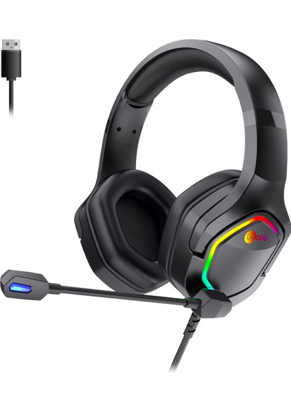 HT403 USB2.0 Kulak Üstü RGB LED Aydınlatmalı Kablolu Gaming Kulaklık Siyah