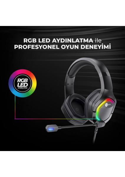 HT403 USB2.0 Kulak Üstü RGB LED Aydınlatmalı Kablolu Gaming Kulaklık Siyah