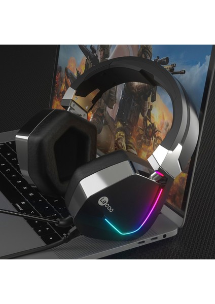 HT402 USB + 3.5mm Jack Kablolu RGB LED Aydınlatmalı Çıkartılabilir Mikrofonlu Kulak Üstü Gaming Kulaklık Siyah