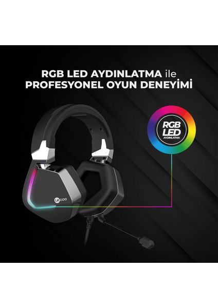HT402 USB + 3.5mm Jack Kablolu RGB LED Aydınlatmalı Çıkartılabilir Mikrofonlu Kulak Üstü Gaming Kulaklık Siyah
