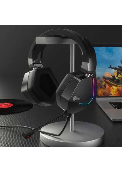 HT402 USB + 3.5mm Jack Kablolu RGB LED Aydınlatmalı Çıkartılabilir Mikrofonlu Kulak Üstü Gaming Kulaklık Siyah