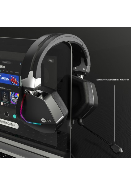 HT402 USB + 3.5mm Jack Kablolu RGB LED Aydınlatmalı Çıkartılabilir Mikrofonlu Kulak Üstü Gaming Kulaklık Siyah