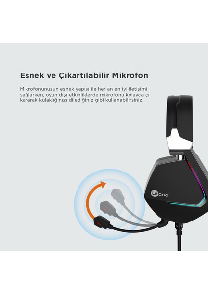 HT402 USB + 3.5mm Jack Kablolu RGB LED Aydınlatmalı Çıkartılabilir Mikrofonlu Kulak Üstü Gaming Kulaklık Siyah