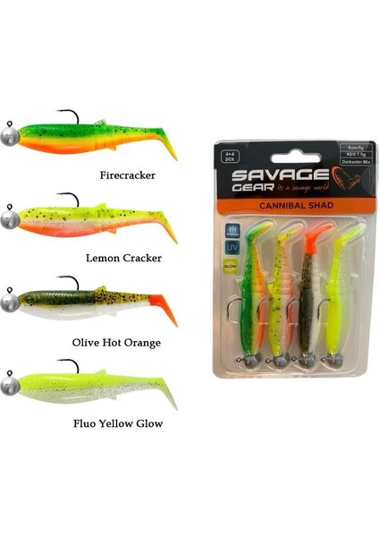Cannibal Shad 8cm 5gr+7.5gr Dark Water 4ADET Hazır Silikon Yem Seti