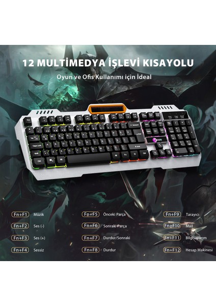 KB123 USB Kablolu Rainbow Efektli Gaming Türkçe Q Siyah Klavye