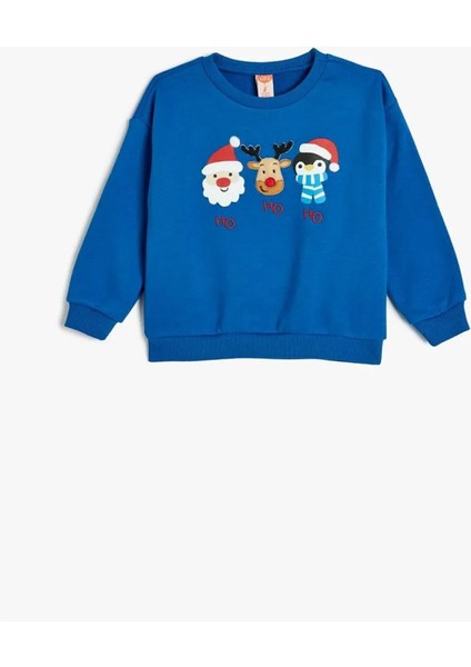 Yılbaşı Sweatshirt Temalı Uzun Kollu Bisiklet Yaka Baskı Detaylı Şardonlu