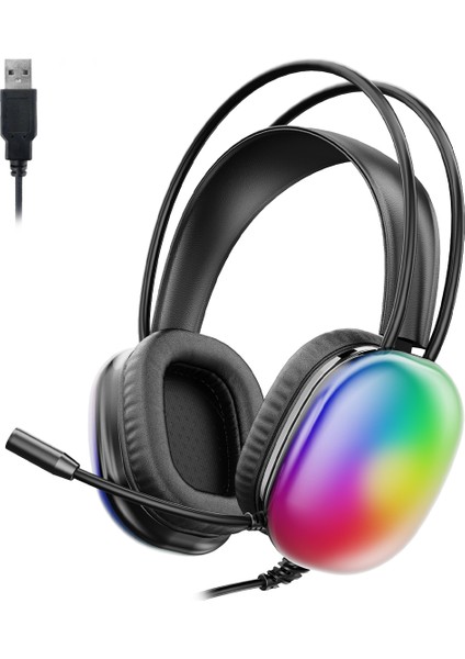 HT409 USB Kablolu RGB Aydınlatmalı Mikrofonlu Kulak Üstü Gaming Kulaklık Siyah
