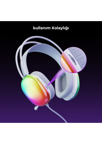 HT409 USB Kablolu RGB Aydınlatmalı Mikrofonlu Kulak Üstü Gaming Kulaklık Siyah