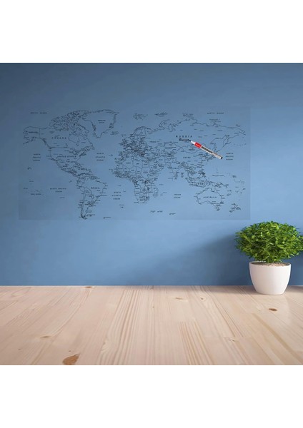Yazılabilir Dünya Haritası Manyetik Duvar Stickerı 110 x 56 cm 4767) - EMY2434-1275