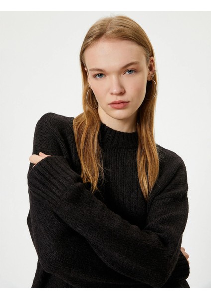 Triko Tunik Bisiklet Yaka Uzun Kollu Akrilik Karışımlı