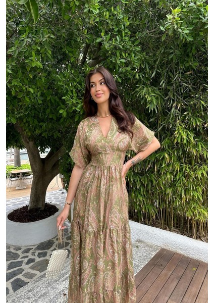 Şal Desenli Saten Elbise MKN2037 fiyatları