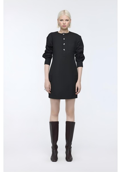 Cep Detaylı Siyah Mini Elbise MKN3003