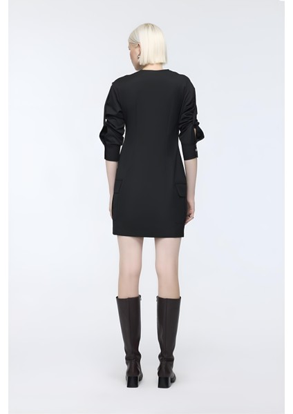 Cep Detaylı Siyah Mini Elbise MKN3003 modelleri