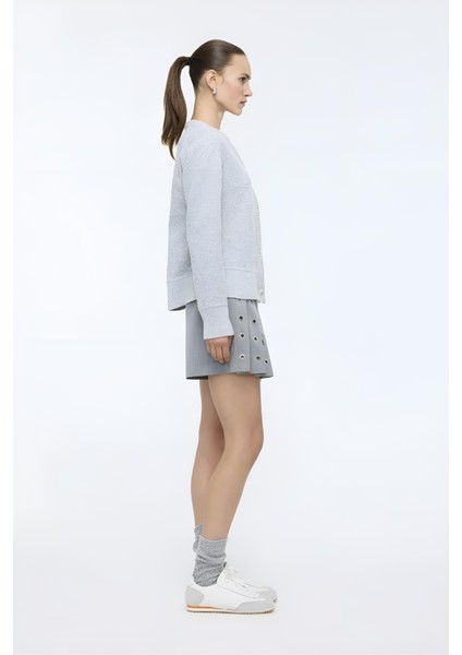 Gri Metal Kuşgözü Detaylı Şort Etek MKN3009 fiyatları