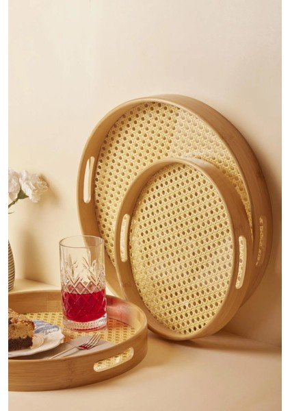 3'lü Bambu Hazeran Yuvarlak Tepsi Seti 30 - 35 - 40 cm 3 Boy