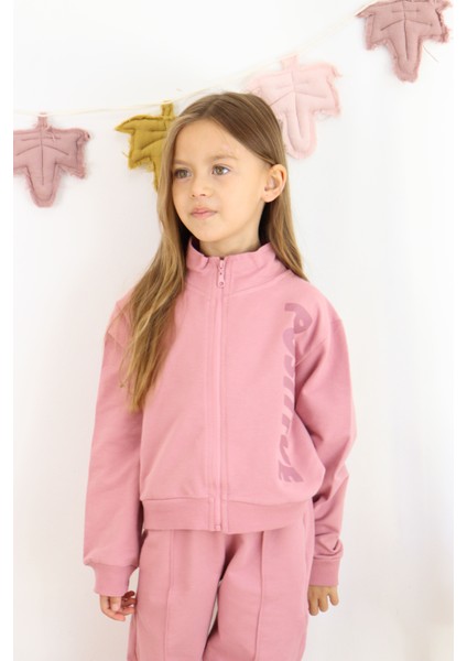 Kız Çocuk Paça Ribana Model Fermuarlı Eşofman Takımı