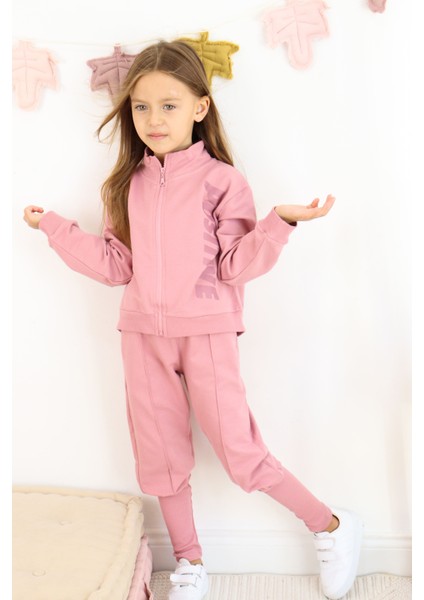 Kız Çocuk Paça Ribana Model Fermuarlı Eşofman Takımı fiyatları