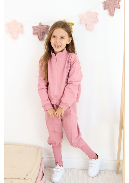 Kız Çocuk Paça Ribana Model Fermuarlı Eşofman Takımı indirimleri