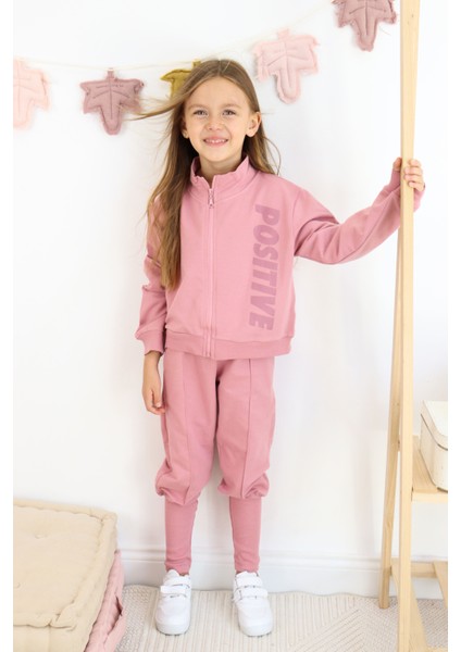 Kız Çocuk Paça Ribana Model Fermuarlı Eşofman Takımı