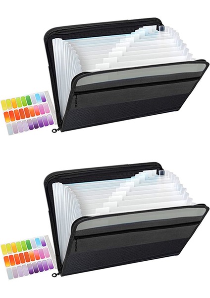 2x 13 Cepler Genişleyen Dosya Klasörü A4 Kişisel Ofis Sabit Depolama Için Plastik Belge Cüzdan Organizatör (Siyah) (Yurt Dışından)