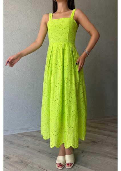 Yağ Yeşil Askı Aparat Detaylı Brode Elbise fiyatları