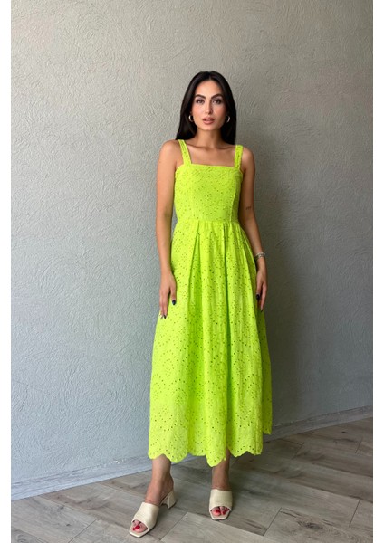Yağ Yeşil Askı Aparat Detaylı Brode Elbise modelleri