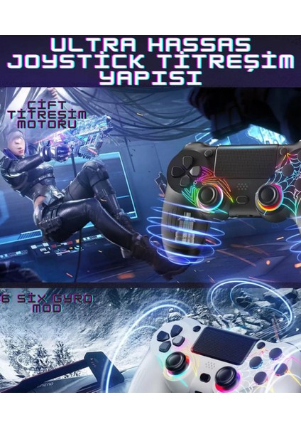 Ps4 Joystick Pc Uyumlu Titreşimli Oyun Kolu Rgb Spiderman Bluetooth Gamepad Ps4/pc