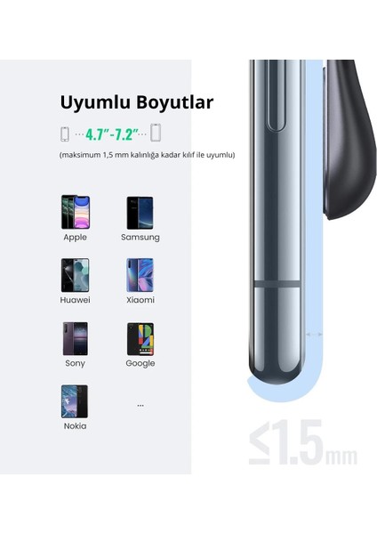 Uzun Manyetik Araç Içi Telefon Tutucu, Siyah - 80712