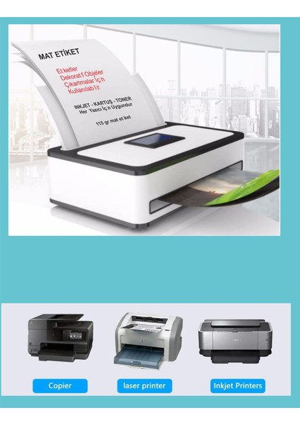 10CM x 14 cm 100 Adet Kartuşlu Inkjet Mürekkepli Tüm Yazıcılara Uygun Yapışkanlı Mat Kuşe Etiket